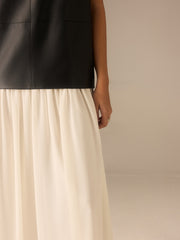 Two-Tone Faux Leather Chiffon Pleated Dress