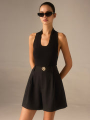 Metal Detail High-Waisted Shorts