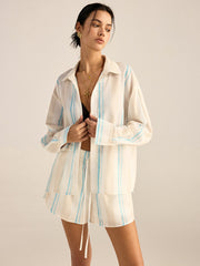 Color-Block Striped Oversized Shirt and Shorts Set