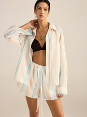 Color-Block Striped Oversized Shirt and Shorts Set