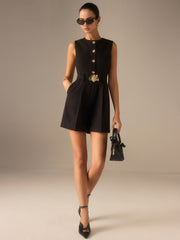 Metal Button Belted Jumpsuit