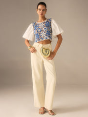 Crochet Floral Top with Puff Sleeves Panel