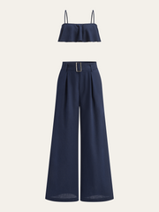 Ruffled Cami Top and Wide-Leg Pants Set