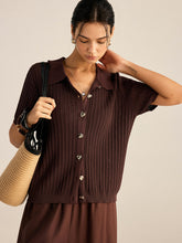 Ribbed Knit Polo-Collar Cardigan