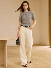 Cable Knit Short-Sleeve Cardigan