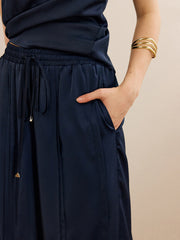 Satin Halter Neck Top and Wide-Leg Pants Set