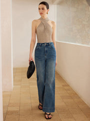 Cross-Strap Halter Neck Knit Top