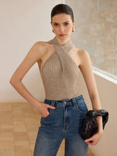 Cross-Strap Halter Neck Knit Top