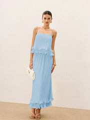 Pleated Layered Ruffle Skirt Set