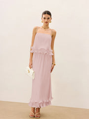 Pleated Layered Ruffle Skirt Set