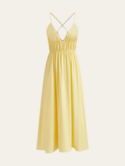 Spaghetti Strap Maxi Dress with Ruched Waist and Crisscross Back
