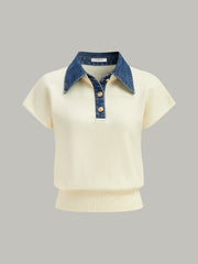 Denim Collar Cinched Knit Top