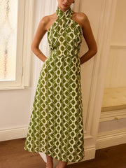 Halter Neck Printed Midi Dress