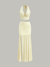 Halter Neck Crop Top and Mesh Paneled Skirt Set