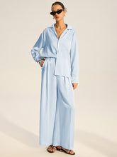 Oversized Pocket Satin Shirt and Pleated Pants Set