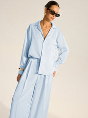 Oversized Pocket Satin Shirt and Pleated Pants Set