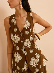 Floral Print Wide-Leg Pants Set