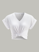 Ribbed V-Neck Knotted Crop Top