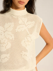 Mock Neck Sleeveless Top and Shorts Set with Floral Cut-Out Details