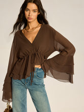 Semi-Sheer Chiffon Tiered Flared Sleeve Shirt