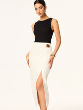 Metal Detail Slit Midi Skirt