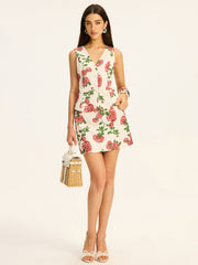 Floral Printed Vest and Skirt Set