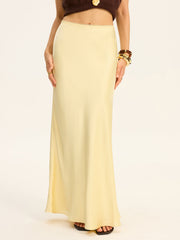 Satin Maxi Skirt with Lace Waistband