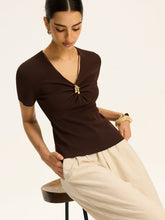 Metal Detail Ribbed Knit Top