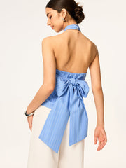 Crisscross Halter Neck Backless Bow Top