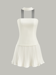 Halter Neck Strapless Pleated Mini Dress