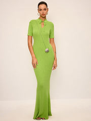 Tie-Neck Knit Maxi Dress