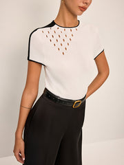 Cut-Out Detail Contrast Trim Knit Top
