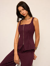 Pinstripe Zipper Vest with Slit