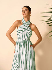 Striped Twist Halter Dress