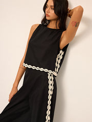 Cotton & Linen Contrast Trim Pants Set