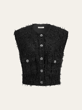 Fringed Tweed Button Sleeveless Vest