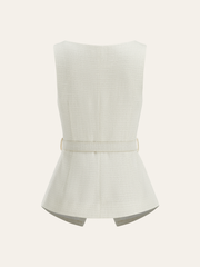 Belted Metal Button Sleeveless Vest