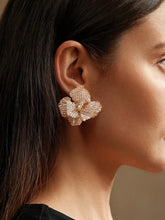 Beaded Flower-Shaped Statement Earrings