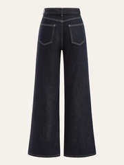 Denim Contrast-Stitch Pants with Belt