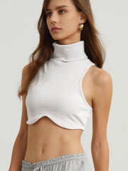 Wave Hem Mock Neck Crop Top