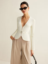 Belted V-Neck Knit Cardigan