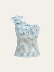 One-Shoulder Floral Crochet Knit Top