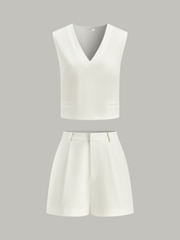 V-Neck Pocketed Top and Pleated Shorts Set