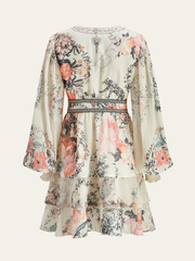 Semi-Sheer Floral Print Chiffon Tiered Dress