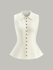 Metal Button Knit Peplum Top