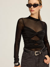 Semi-Sheer Mesh Twist Long-Sleeve T-Shirt