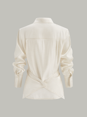 Linen Blend Cross-Over Wrap Shirt
