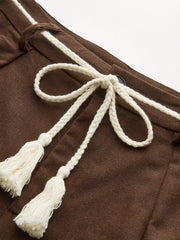Palm Tree Embroidery Pants with Tassel Tie