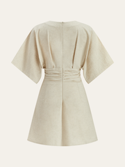 Cotton & Linen Ruched Button Detail Mini Dress
