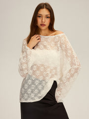 Semi-Sheer Oversized Off-Shoulder Blouse